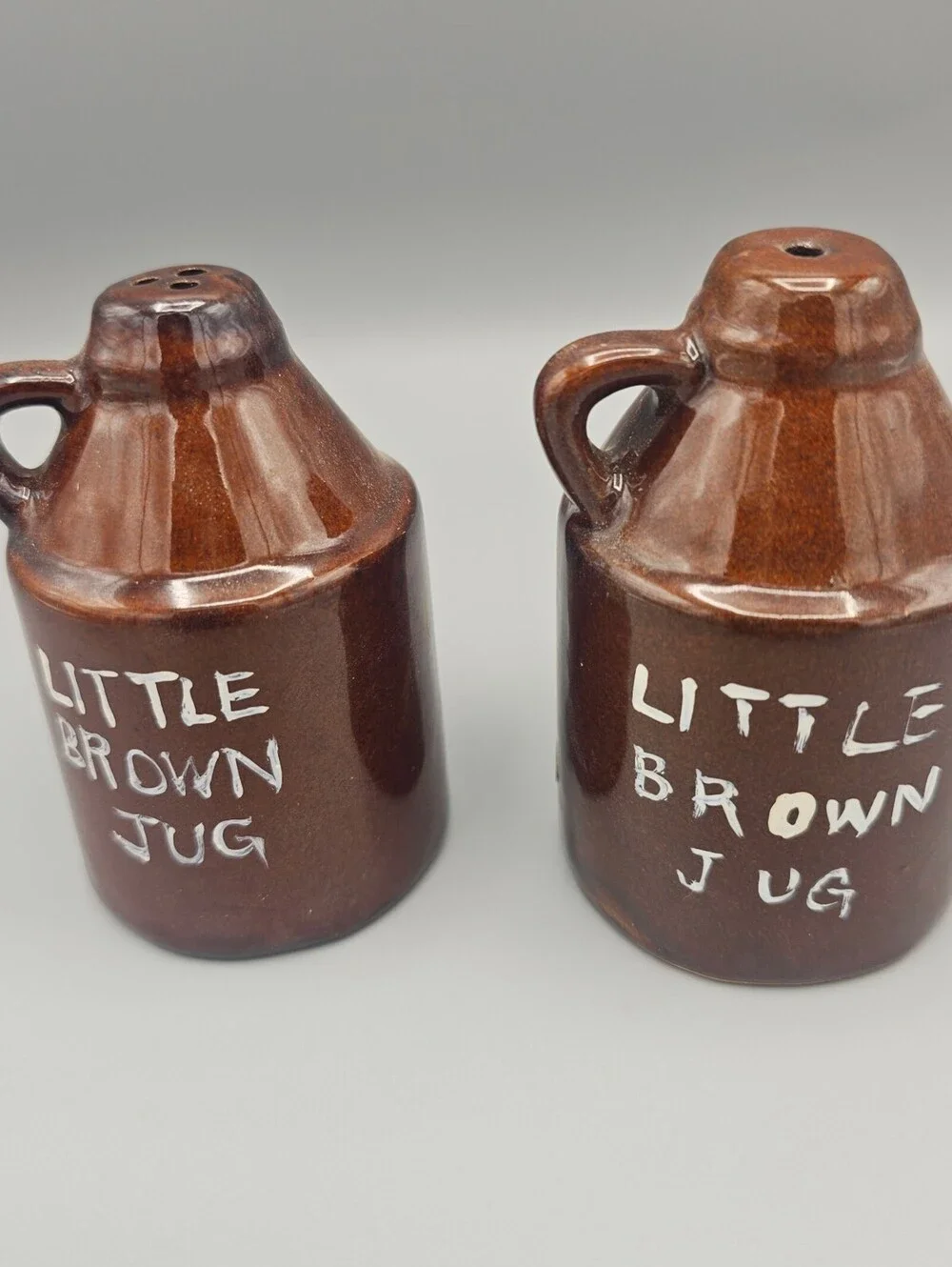 Vintage Little Brown Jug Salt and Pepper Shakers Set